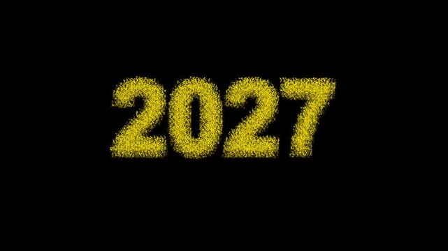Golden 2027 Text Particles Effect Animation on Black Background for New Year Holiday Celebration