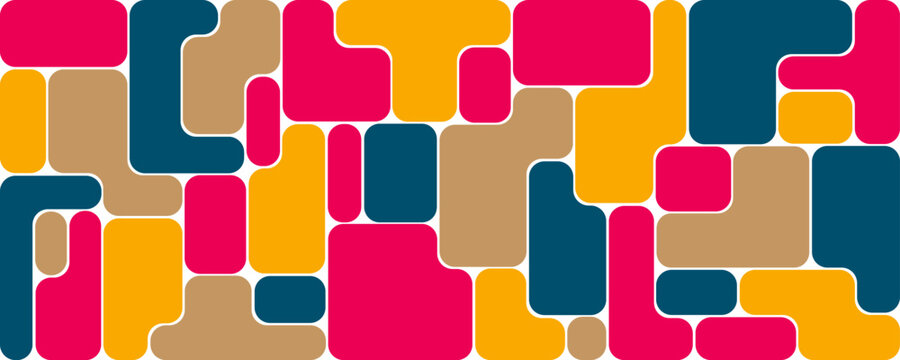 Geometric vibrant puzzle design with rounded shapes, modern minimalist abstract design pattern background