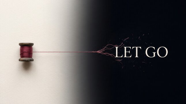 Let go motivational text with thread spool illustration