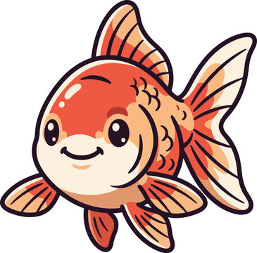 Cute goldfish vector illustration in cartoon sticker style, AI generated