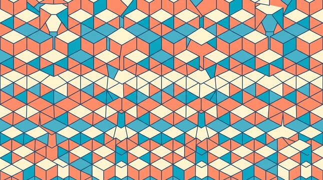 Colorful Isometric Geometric Pattern with 3D Cube Illusion