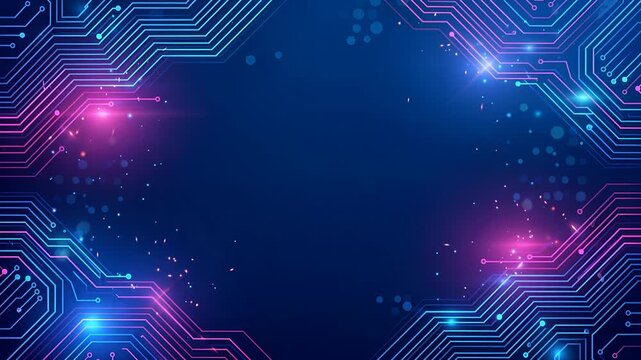 Circuitry patterns featuring glowing blue and pink lines create a sleek background for digital designs.