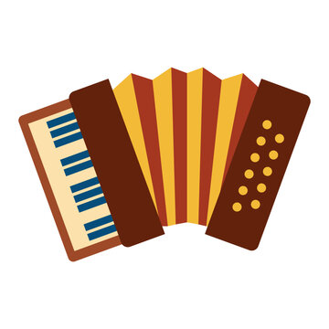 A stylized flat vector illustration of a traditional musical accordion.