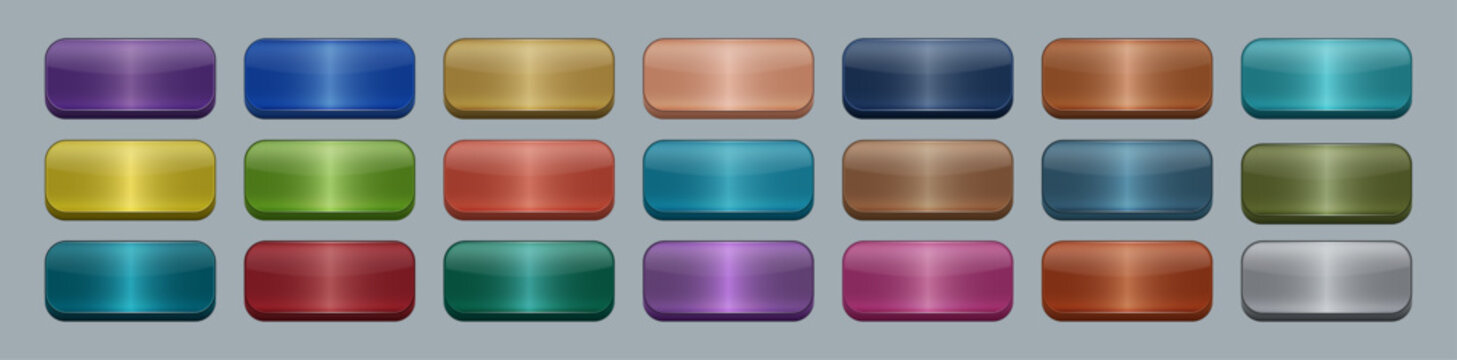 Set of 3D Glossy Metallic UI Buttons with Colorful Gradients for Web and App Design, Editable AI file