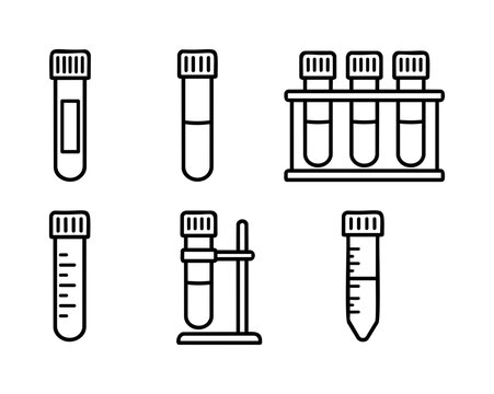 Medical Test Tube Icon Set with Sample Rack and Laboratory Vial Design