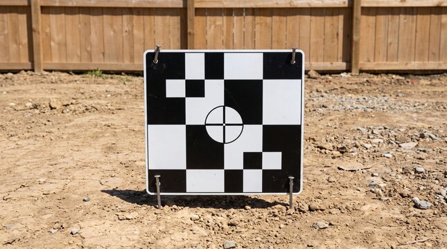 Drone Mapping: Checkerboard Survey Ground Control Point Pinned On Bare Site Ground