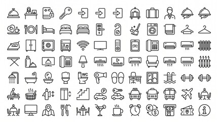 Hotel services line icon set for hospitality industry and travel accommodation design. © Designcity32