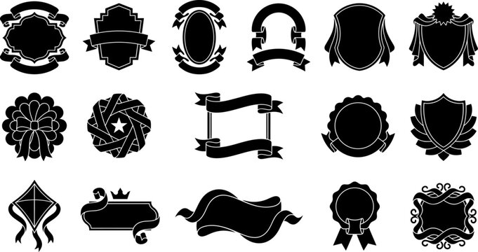 Black vintage labels and badges collection, decorative blank emblems for branding design vector graphic