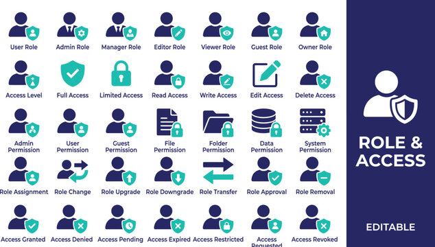 User roles and access control icon set