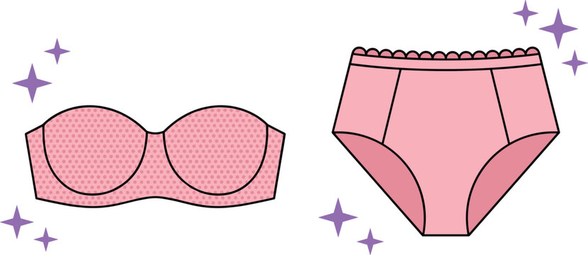 Set of pink polka dot strapless bra and high-waisted panties underwear vector illustration
