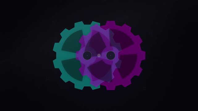 4K 60fps Geometric Gear Overlay Animation on 16:9 Canvas with Teal and Purple Rotating Cogs