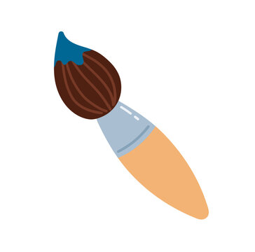 Paintbrush with blue paint on bristles. Vector isolated illustration for art, creativity and education design.
