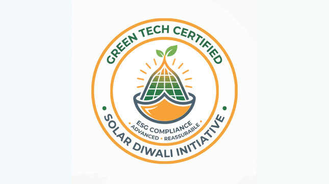 Green technology certification logo vector emblem for solar diwali initiative and ESG compliance badge illustration