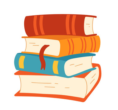 Colorful stack of books with bookmark for education and reading. Vector illustration isolated.