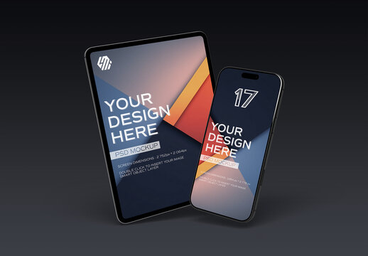 Modern Smartphone and Tablet Mockup On Black Background