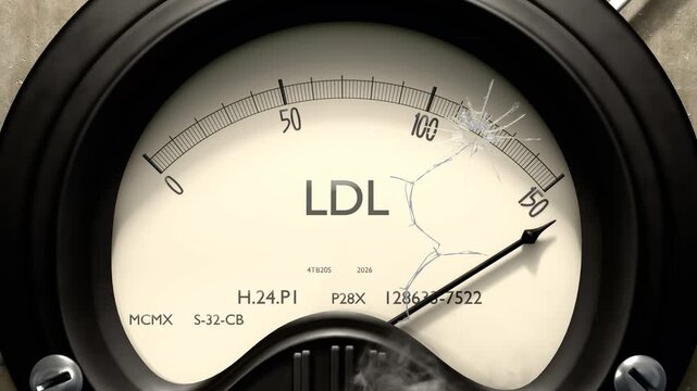 Ldl meter showing big levels of ldl. Dangerously increasing high values of ldl, critical overload. Too much, off the charts. Max ldl