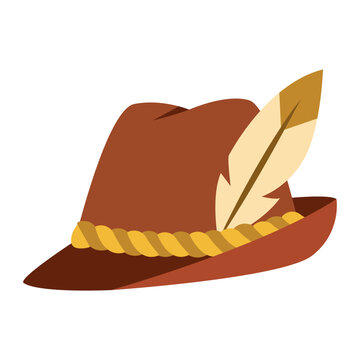 A traditional brown Bavarian felt hat with a decorative feather for Oktoberfest celebrations.