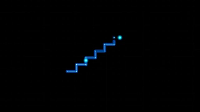 Neon HUD Staircase Graph Ascending Growth Timeline Motion Graphic Isolated Black Background 4K Video
