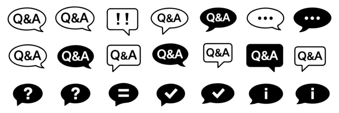 faq question answer speech bubble icon set