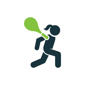 Icon of a female tennis player running with a racket, illustration