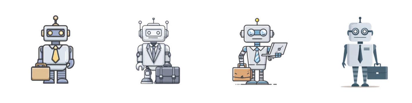 Cartoon AI robot businessman die cut mock up in robot assistant concept decoration.