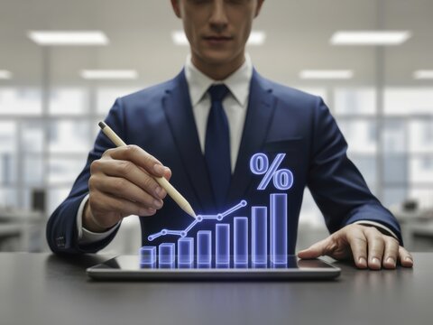 A Professional Businessman Using A Digital Tablet To Analyze Rising Financial Graphs