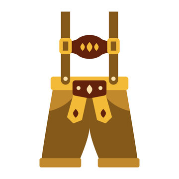 Traditional brown leather lederhosen shorts with suspenders for Oktoberfest celebration.