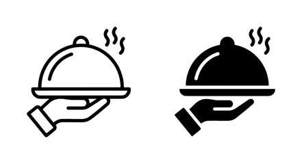 Fototapeta premium Hot Food Service Icons, Restaurant Cloche Vector Graphics, Catering Dish Symbols, Culinary Meal Presentation