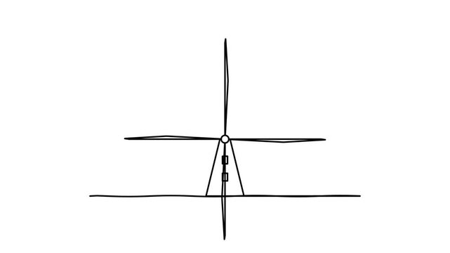 Minimalist Single Line Drawing of a Windmill Animation, 4K 60fps 16:9 Ratio White Canvas Background