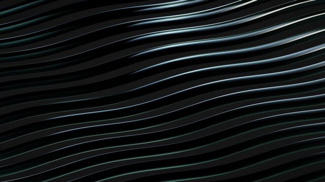 Abstract dark wavy lines with metallic sheen, creating a sense of depth and motion