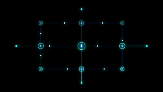 Futuristic Neon HUD Grid Digital Target with Glowing Cyan Nodes, Circuit Pulse Lines, and Data Points Motion Graphic Overlay on Black 4k video
