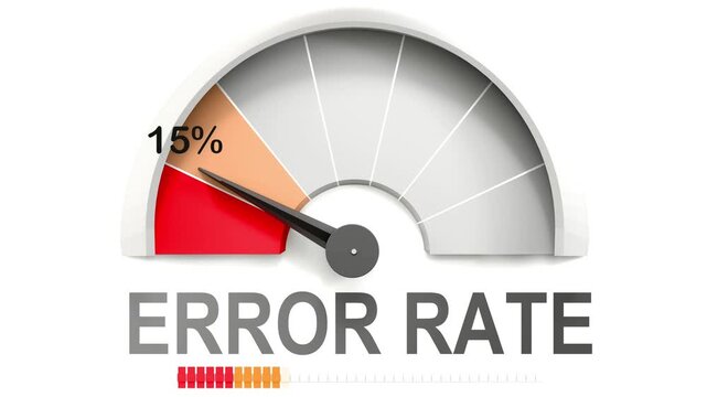 Error rate meter showing falling values of error rate. Diminishing to minimum, reaching zero, below the norm. Lack of error rate. No AI, made by humans for humans.