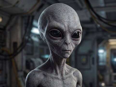 Close-Up Portrait of a Gray Humanoid Extraterrestrial