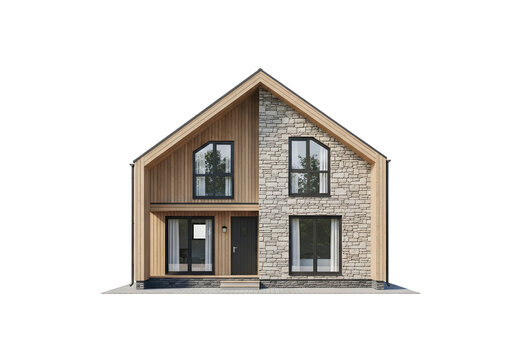 Modern Stone House Exterior with Large Windows in Minimalist Architectural Design