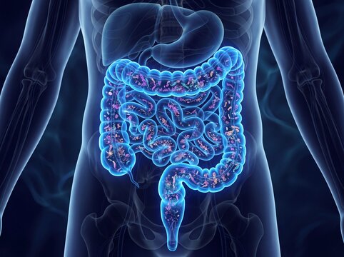 Human Large Intestine and Gut Microbiome Scientific Visualization