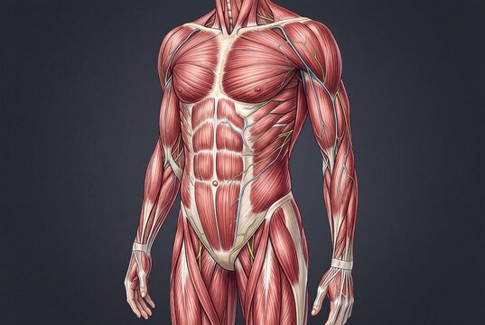 Front View of Human Muscular System Anatomy Illustration