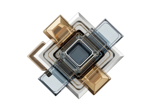 3D metallic geometric star shape with reflective gold and silver surfaces in abstract design