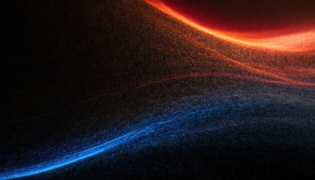 An abstract flow of luminous red and blue granular particles against dark space