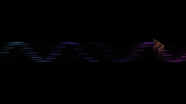 Neon Digital Glitch Waveform Animation with Glowing Arrows on a Dark Black Cinematic Background