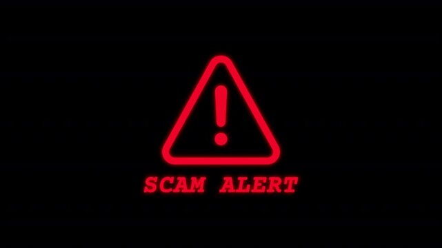 scam alert with exclamation mark symbol animation. signs of potential fraud