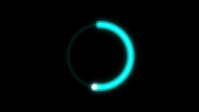 Glowing cyan circular loading progress bar animation and concentric rings on a dark background - 4K video