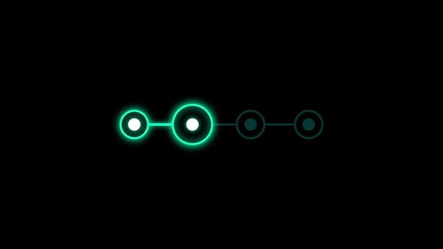 Futuristic Neon Cyan 4-Step Progress Indicator Animation with Glowing Circuit Nodes and Connected Timeline Bar Motion Graphic Overlay 4k video