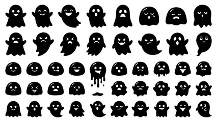 Obraz premium Large Collection of Simple Cute Black Ghost Silhouettes with Different Halloween Character Expressions