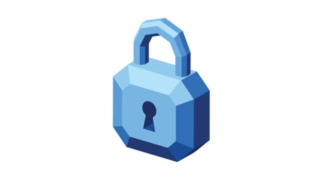 Blue isometric padlock icon representing cybersecurity, data privacy, and digital protection