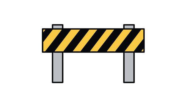 Yellow and black striped construction barrier or road block sign isolated on white background representing warning.