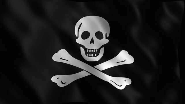 Traditional pirate flag with frontal skull and crossbones waving. 4K Video