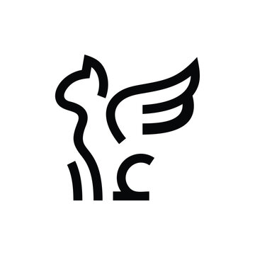 Winged Cat Logo &ndash; Mystical Angel Cat Modern Minimalist Design Illustration Creative Design Template 