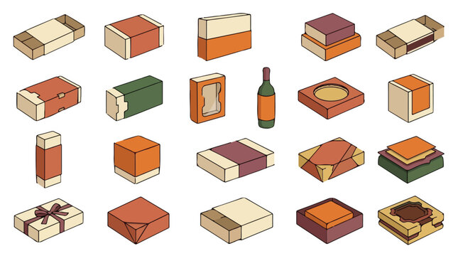 Isometric soap boxes collection, pastel cosmetic packaging icons, multi-colored product containers with ribbon, bottles, set of detailed vector illustrations for web design
