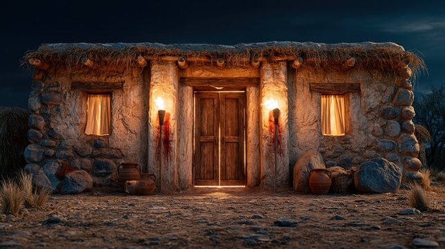 Hebrew home marked with lamb's blood on the doorposts during the first Passover night in Egypt.