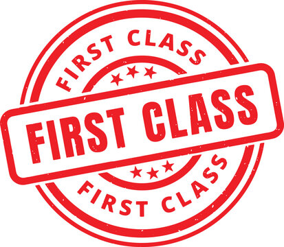 FIRST CLASS red rubber stamp text